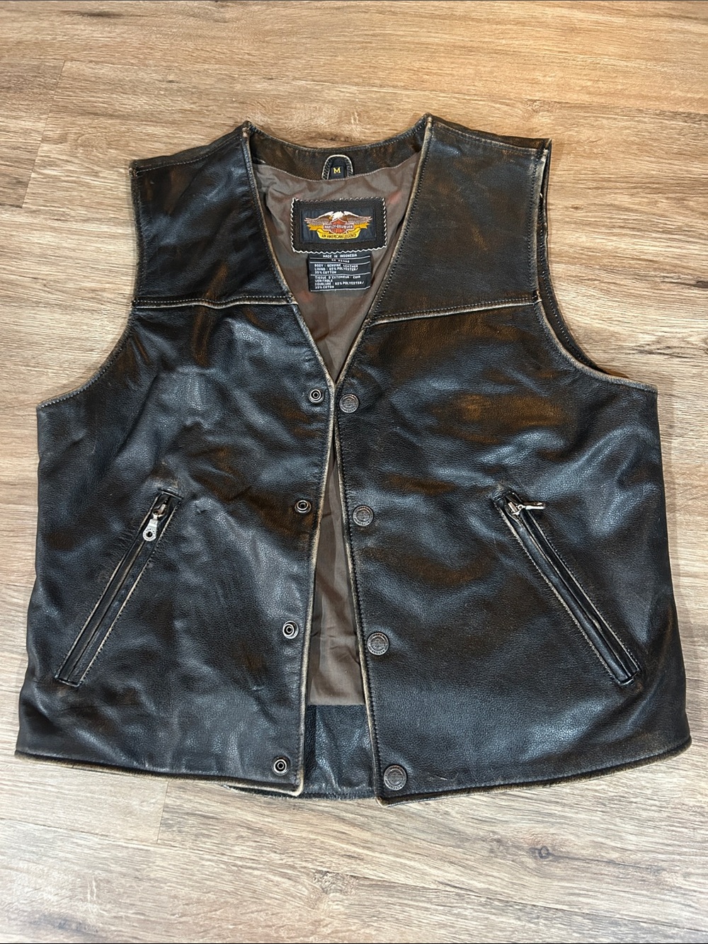 Harley-Davidson Black Leather vintage  Snap-Front Vest